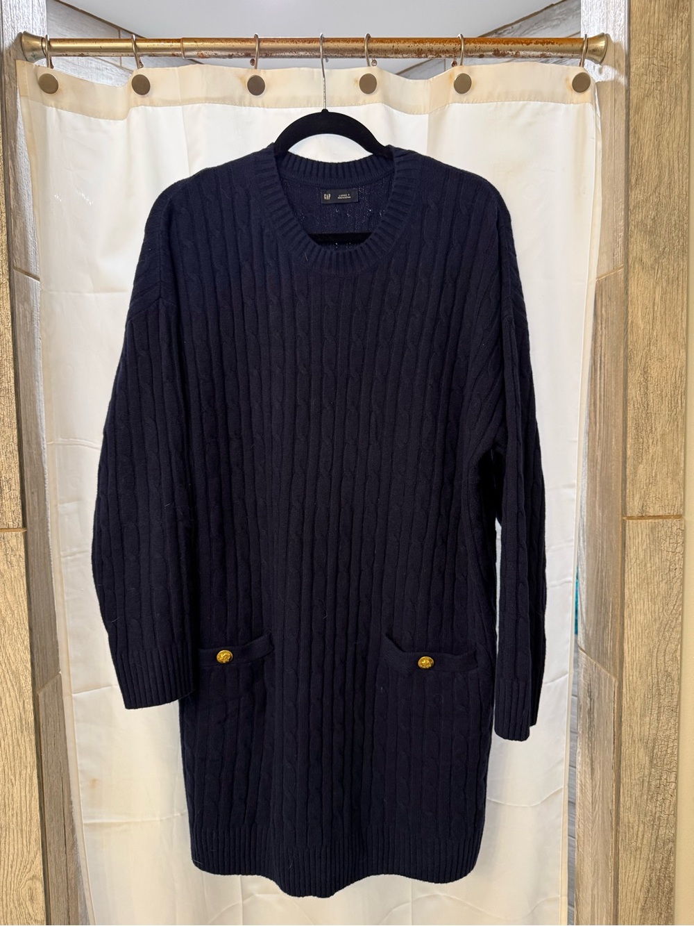 GAP Petite Navy Cable-Knit Crewneck Sweater Dress